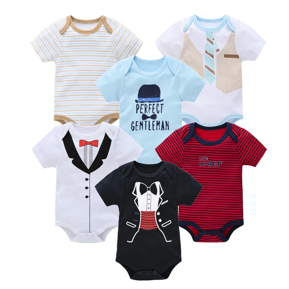 Baby Boy Cotton Bodysuit Set – Soft Short-Sleeve Newborn Rompers (3-6 Pcs)