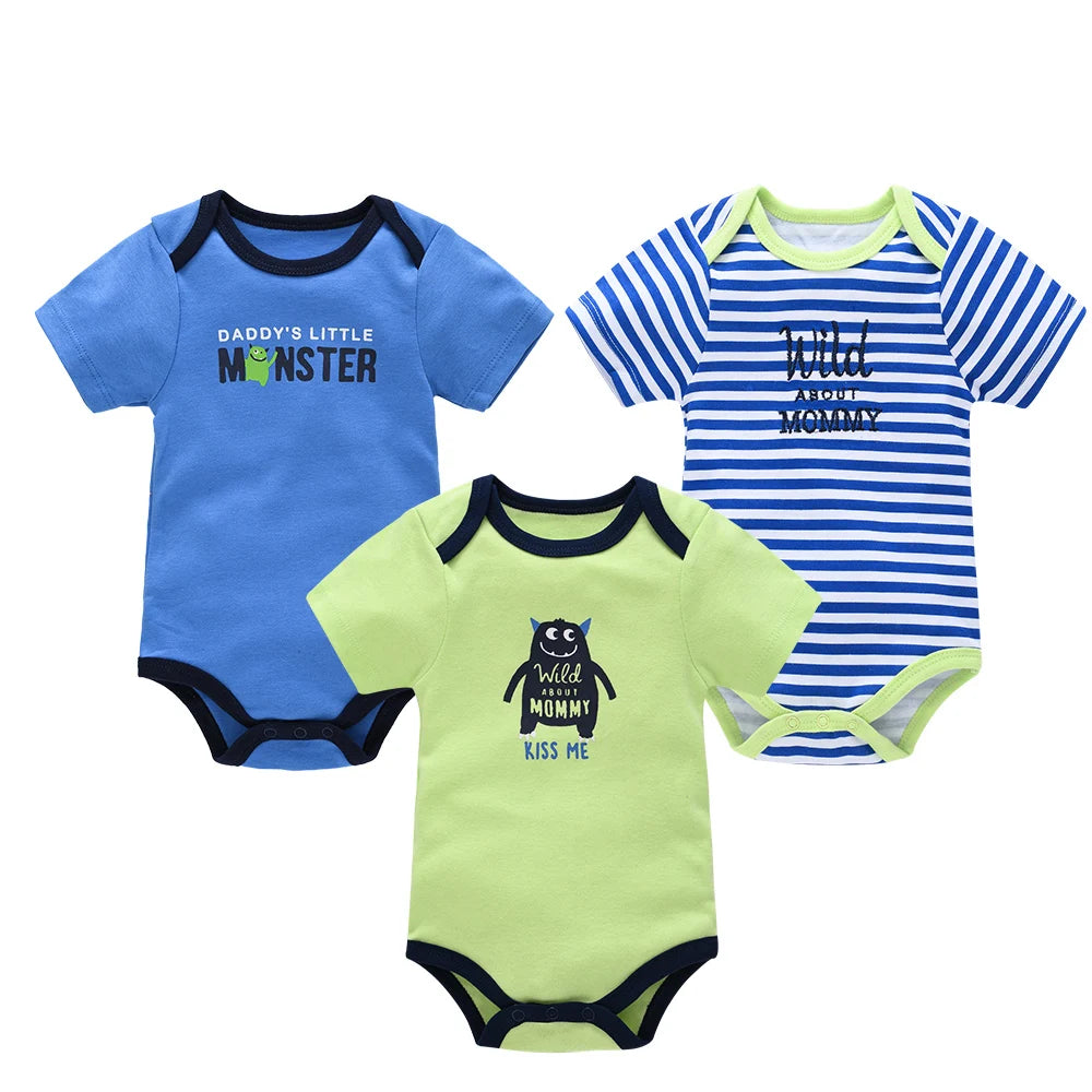 Baby Boy Cotton Bodysuit Set – Soft Short-Sleeve Newborn Rompers (3-6 Pcs)