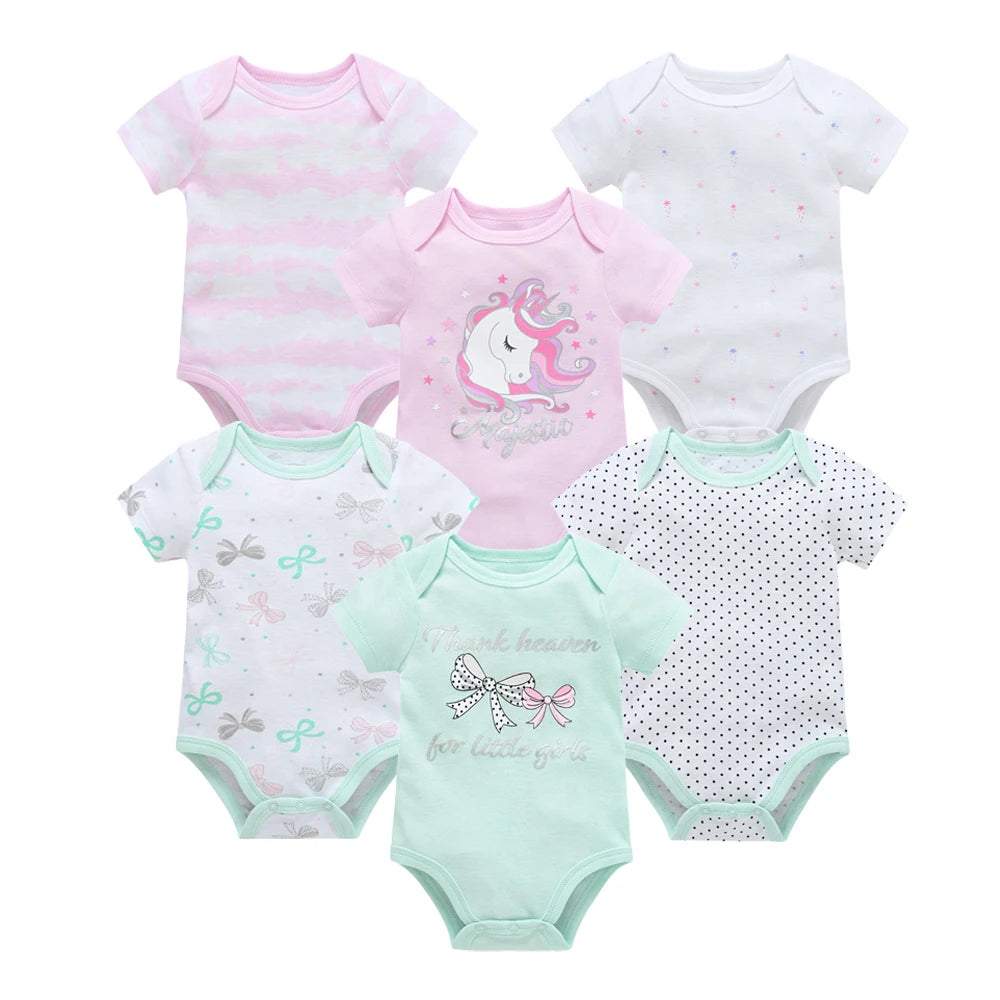 Baby Boy Cotton Bodysuit Set – Soft Short-Sleeve Newborn Rompers (3-6 Pcs)