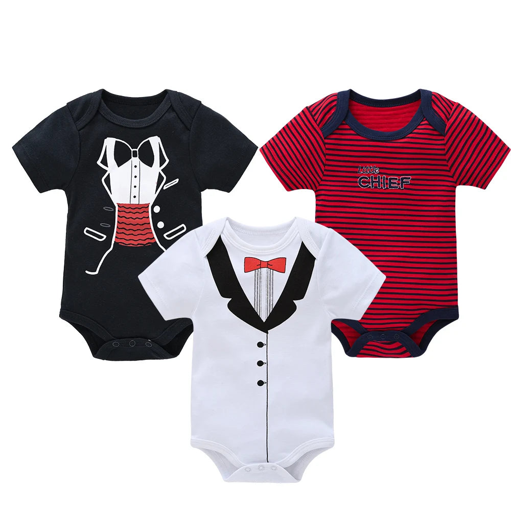 Baby Boy Cotton Bodysuit Set – Soft Short-Sleeve Newborn Rompers (3-6 Pcs)