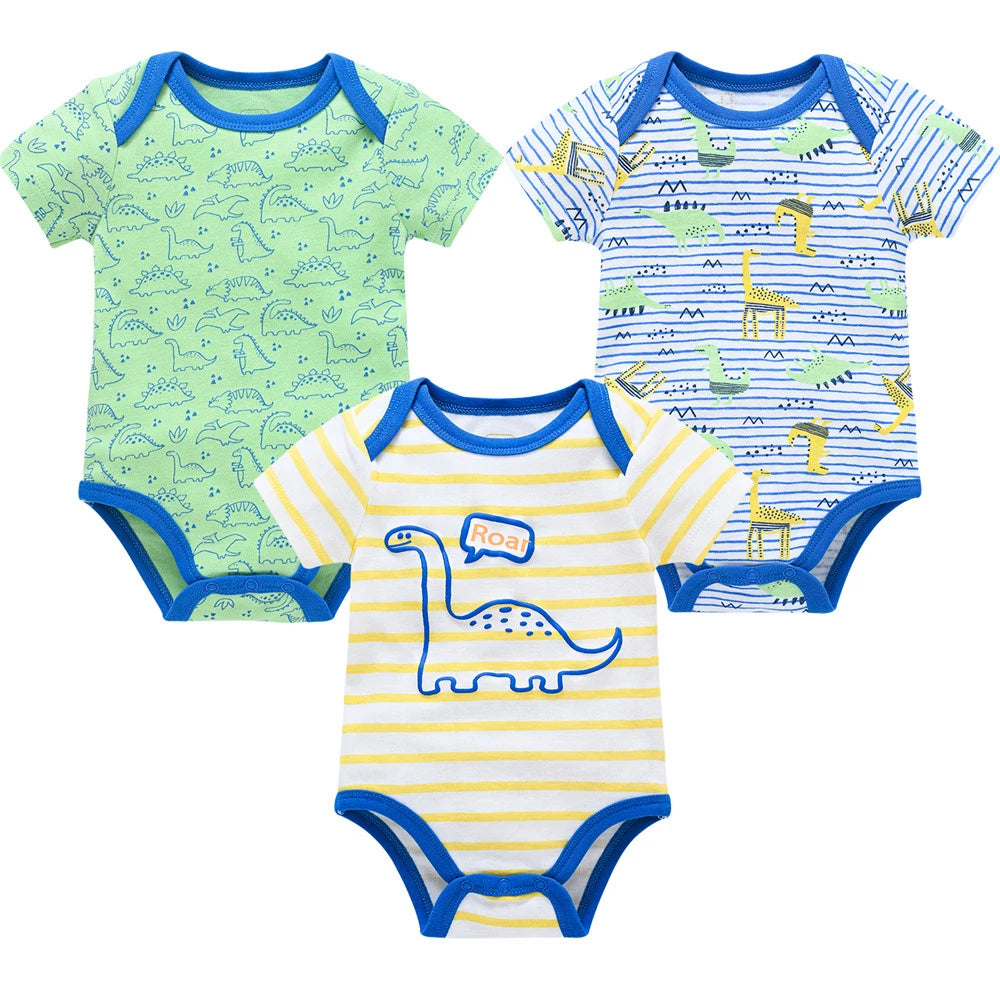 Baby Boy Cotton Bodysuit Set – Soft Short-Sleeve Newborn Rompers (3-6 Pcs)