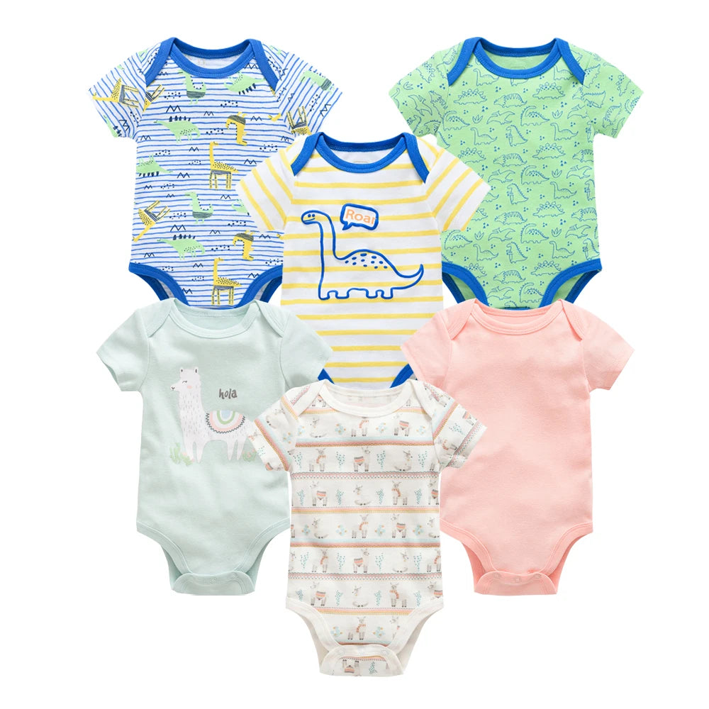 Baby Boy Cotton Bodysuit Set – Soft Short-Sleeve Newborn Rompers (3-6 Pcs)