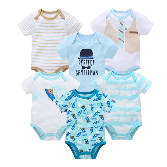 Baby Boy Cotton Bodysuit Set – Soft Short-Sleeve Newborn Rompers (3-6 Pcs)