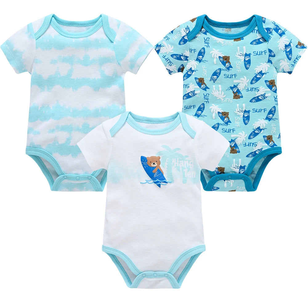 Baby Boy Cotton Bodysuit Set – Soft Short-Sleeve Newborn Rompers (3-6 Pcs)