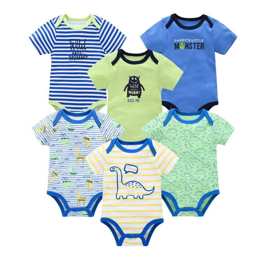 Baby Boy Cotton Bodysuit Set – Soft Short-Sleeve Newborn Rompers (3-6 Pcs)