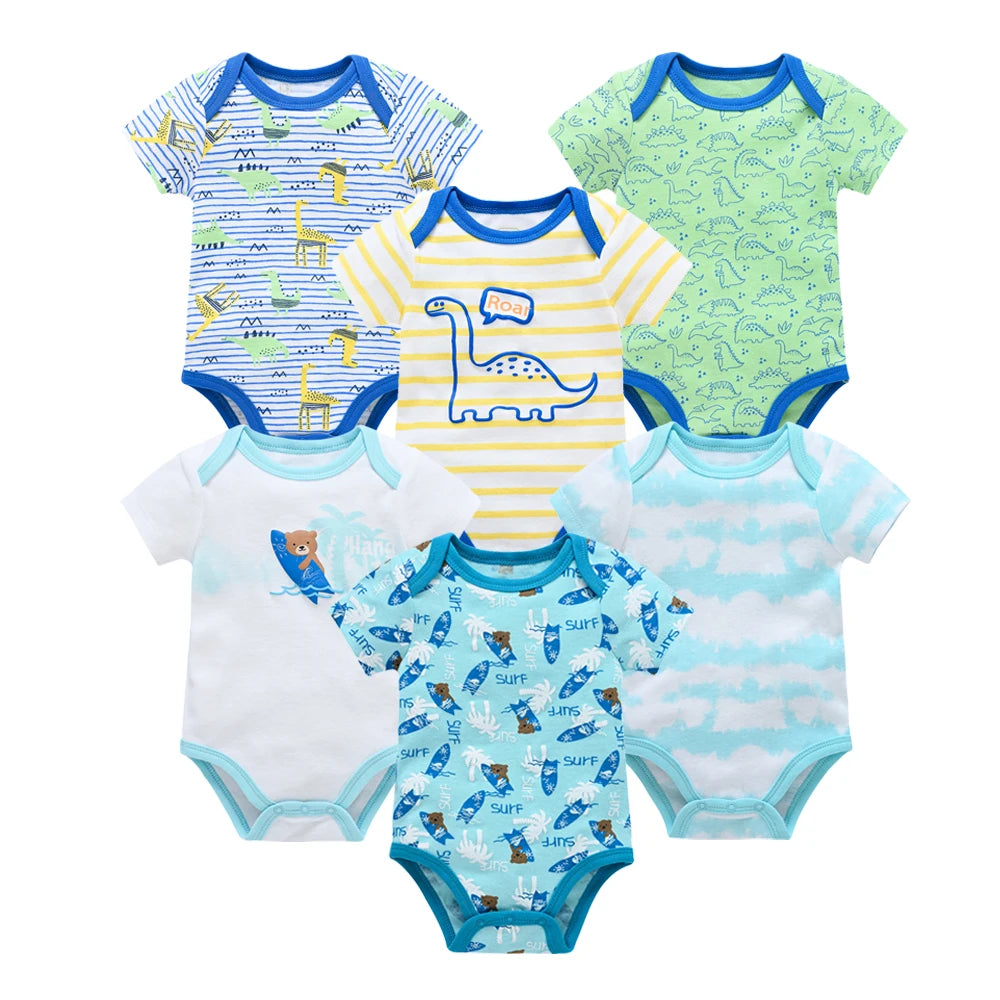 Baby Boy Cotton Bodysuit Set – Soft Short-Sleeve Newborn Rompers (3-6 Pcs)