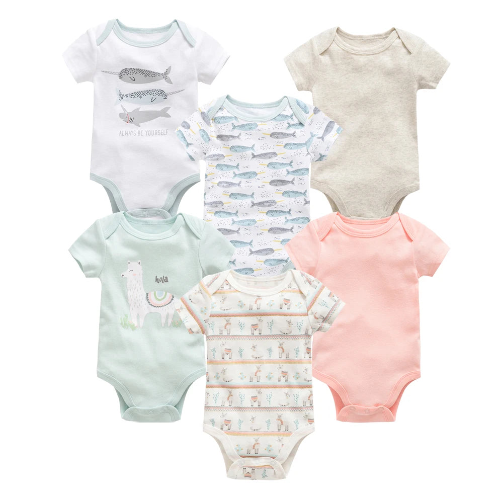 Baby Boy Cotton Bodysuit Set – Soft Short-Sleeve Newborn Rompers (3-6 Pcs)