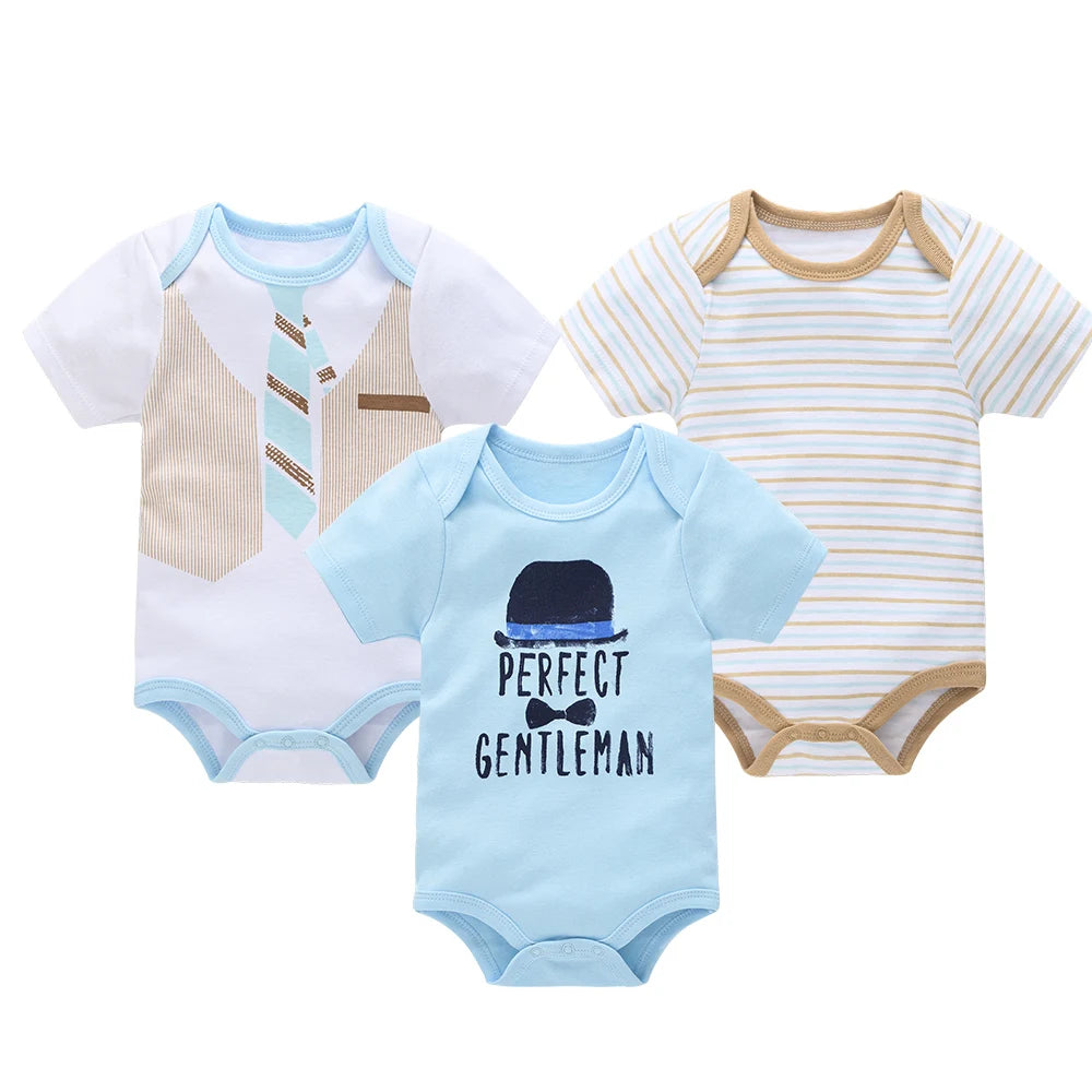 Baby Boy Cotton Bodysuit Set – Soft Short-Sleeve Newborn Rompers (3-6 Pcs)