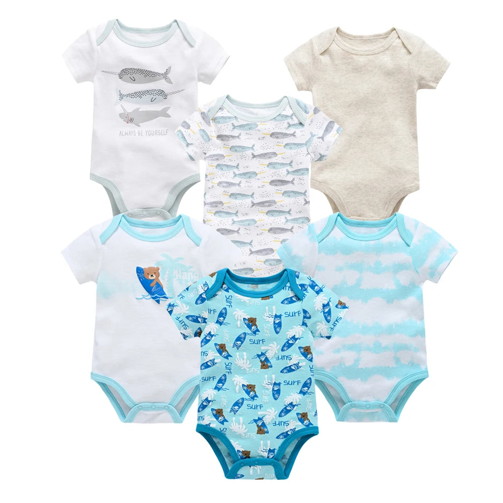 Baby Boy Cotton Bodysuit Set – Soft Short-Sleeve Newborn Rompers (3-6 Pcs)