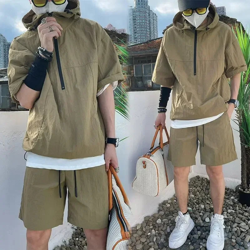 Men's Summer Cargo Set – Casual Hooded T-Shirt & Shorts Two-Piece Outfit