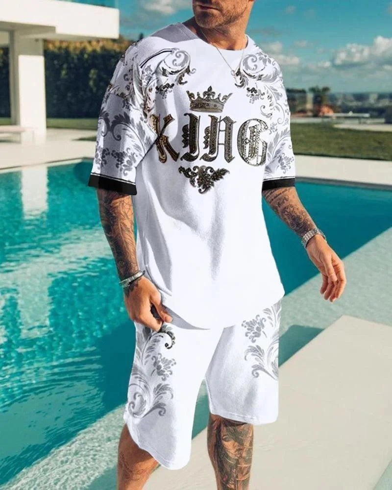 Men's Gold Luxury Sports Set – 3D Printed Summer T-Shirt & Shorts Outfit