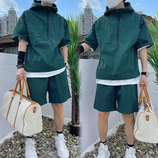 Men's Summer Cargo Set – Casual Hooded T-Shirt & Shorts Two-Piece Outfit