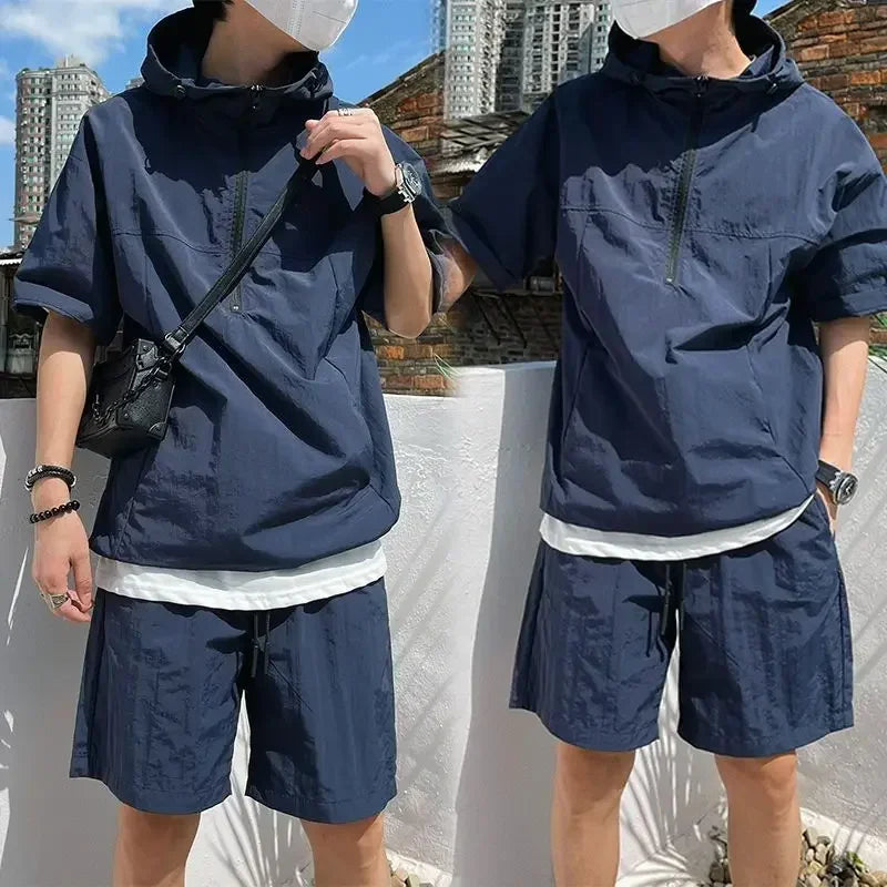 Men's Summer Cargo Set – Casual Hooded T-Shirt & Shorts Two-Piece Outfit