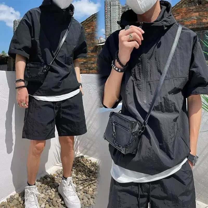 Men's Summer Cargo Set – Casual Hooded T-Shirt & Shorts Two-Piece Outfit