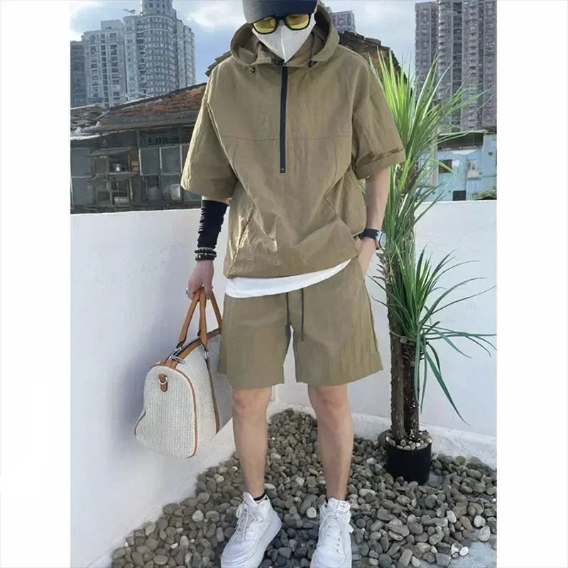 Men's Summer Cargo Set – Casual Hooded T-Shirt & Shorts Two-Piece Outfit