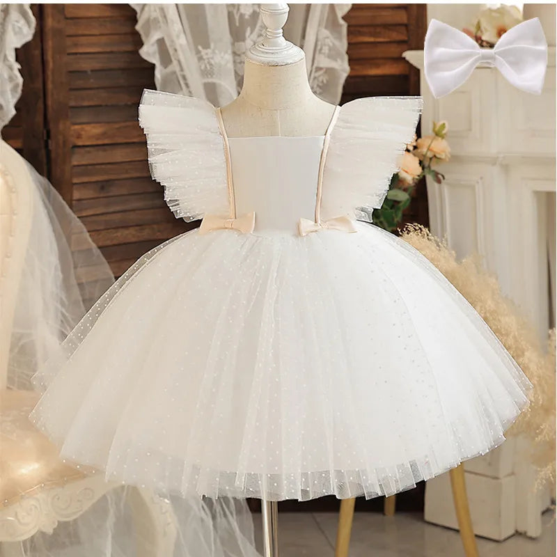 Baby Girl White Baptism & Birthday Dress – Elegant Long-Sleeve Princess Gown