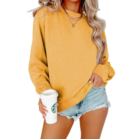 Women’s Solid Color Crew Neck Long-Sleeve Hoodie Coat — Casual Fashion Outerwear