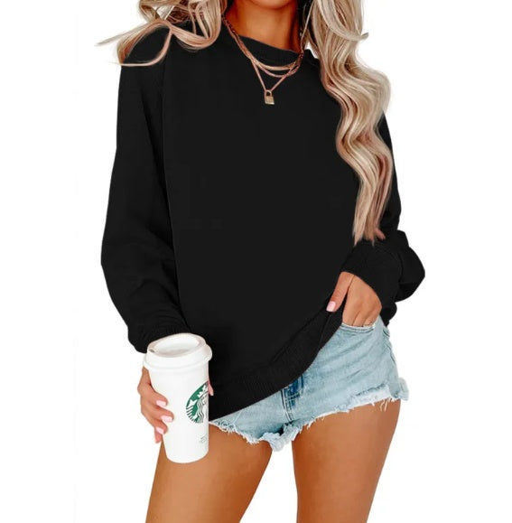 Women’s Solid Color Crew Neck Long-Sleeve Hoodie Coat — Casual Fashion Outerwear