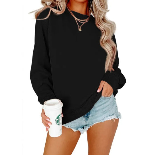 Women’s Solid Color Crew Neck Long-Sleeve Hoodie Coat — Casual Fashion Outerwear